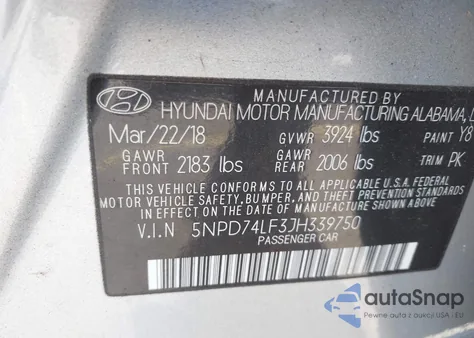 2018 Hyundai Elantra Se from USA, damaged, VIN 5NPD74LF3JH339750